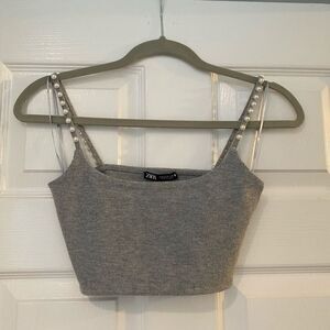 Zara Gray Crop Top with Pearl Straps